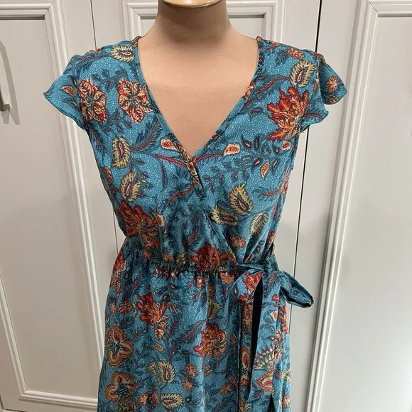 Band Of The Free Faux Wrap Maxi Dress Floral Boho‎ Peasant Romantic Cottagecore - Picture 2 of 12